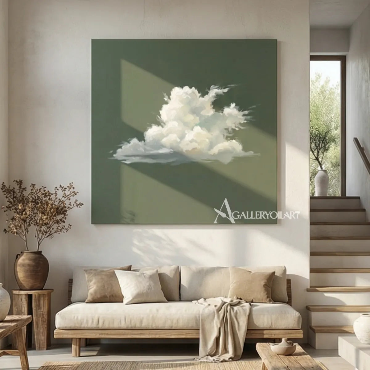 white-cloud-on-green-ground-pop-art-green-wall-art-gallery-wall