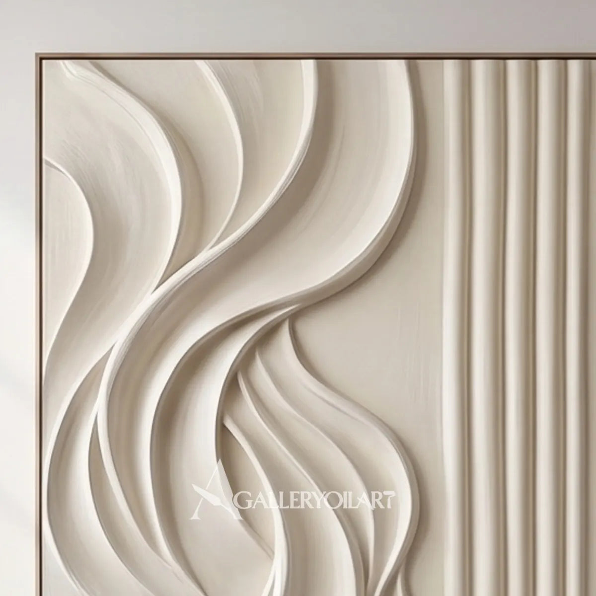Close-up-of-textured-3D-white-flowing-wave-relief-wall-art