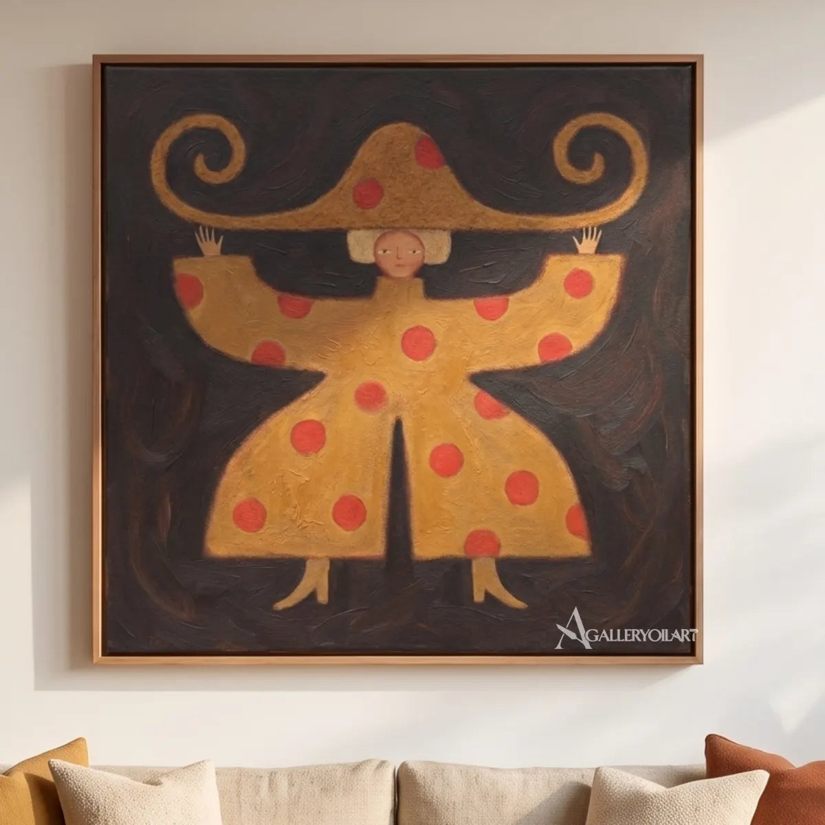 folk-art-wide-brimmed-dancer-in-ochre-on-a-dark-ground-above-a-sofa