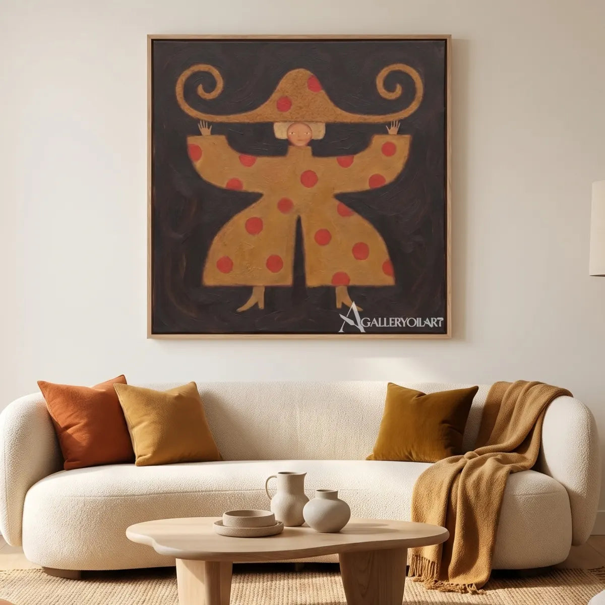 square-folk-art-dancer-in-ochre-and-rust-hung-over-lounge-seating