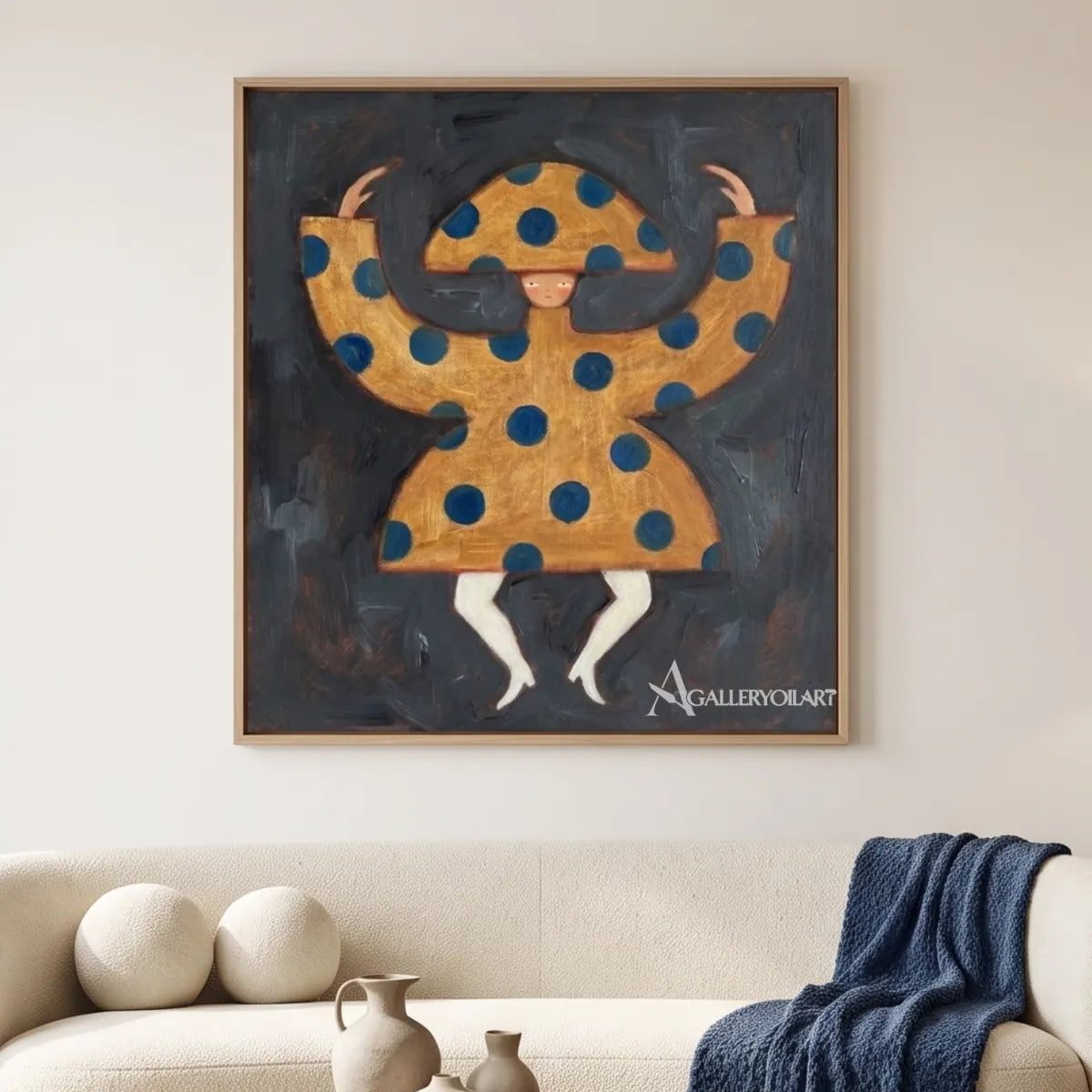 square-folk-art-wide-brim-figure-in-navy-above-a-lounge-sofa