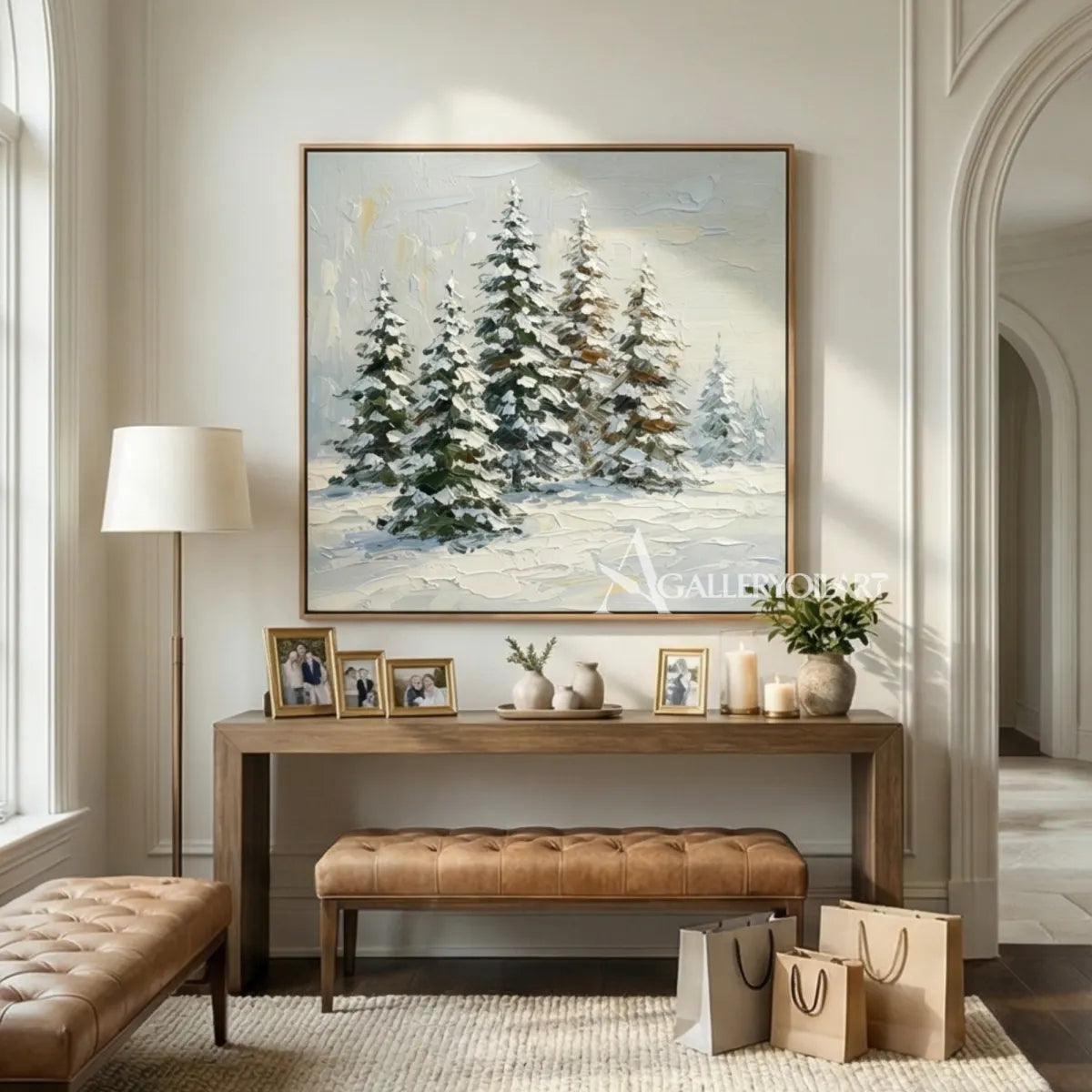 snow-covered-pines-portrait-art-white-wall-art-winter-console
