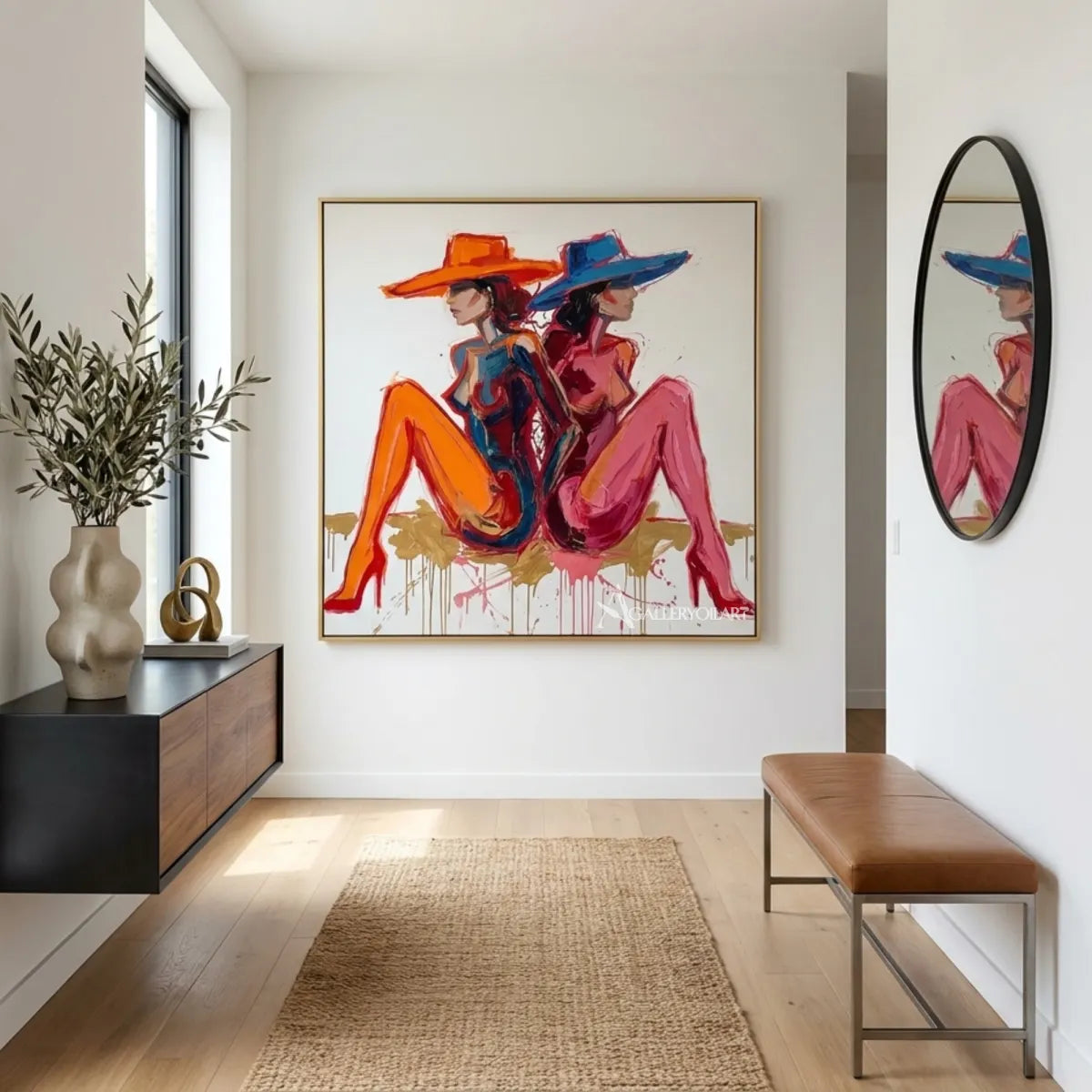 Pop Art-Pink-and-teal-woman-wall-art-in-an-entryway