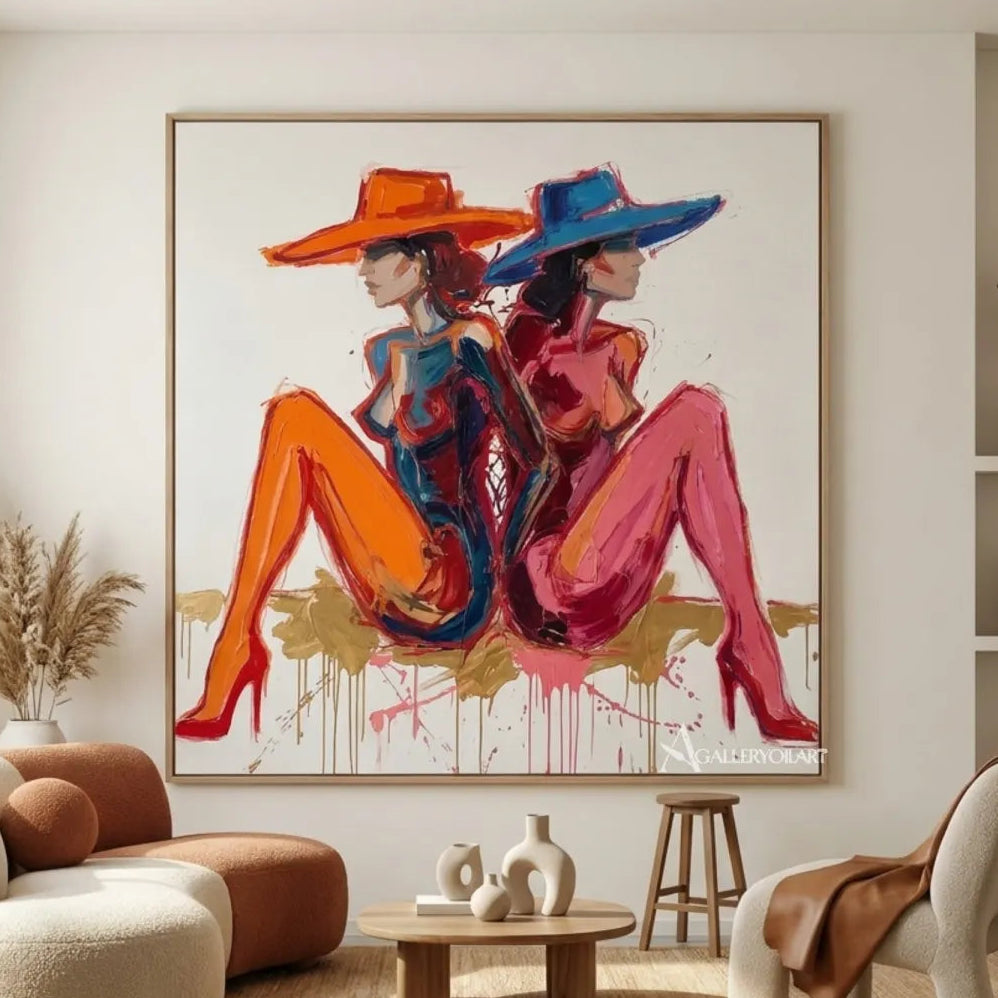 Pop Art-Pink-and-teal-woman-wall-art-in-a-gallery