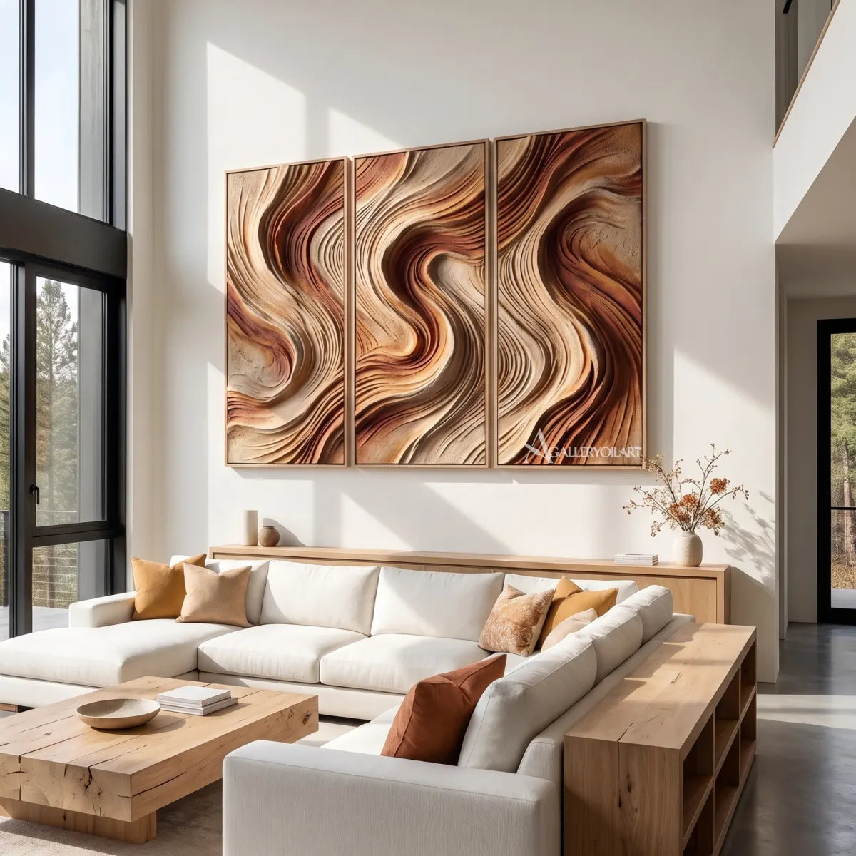 woven currents textured-3d beige wall art in a warm modern interior 4