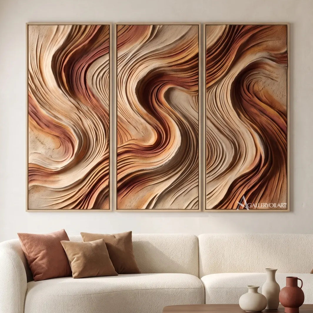 woven currents textured-3d beige wall art in a warm modern interior 5