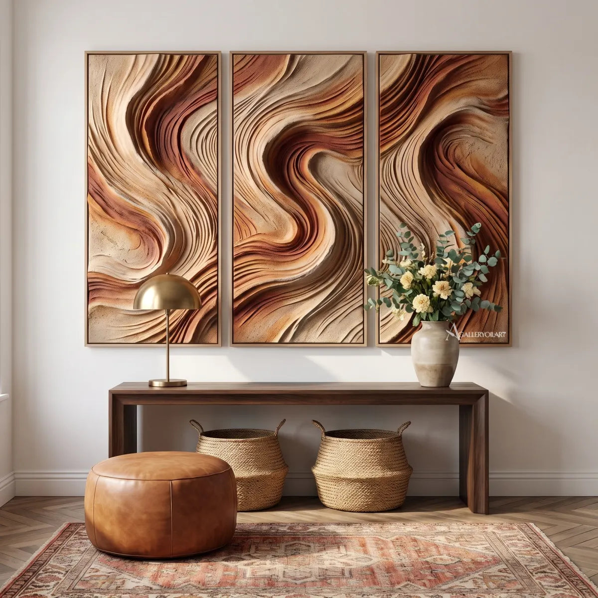 woven currents textured-3d beige wall art in a warm modern interior 6